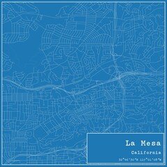 Blueprint US city map of La Mesa, California.
