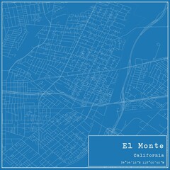 Blueprint US city map of El Monte, California.
