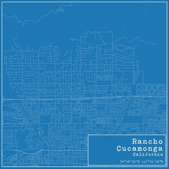 Blueprint US city map of Rancho Cucamonga, California.