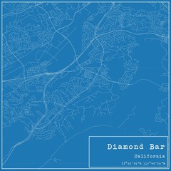 Blueprint US city map of Diamond Bar, California.