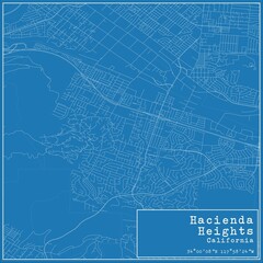 Blueprint US city map of Hacienda Heights, California.