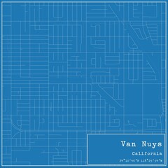 Blueprint US city map of Van Nuys, California.