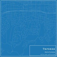 Blueprint US city map of Tarzana, California.