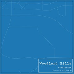 Blueprint US city map of Woodland Hills, California.