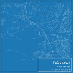 Blueprint US city map of Valencia, California.