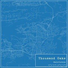 Blueprint US city map of Thousand Oaks, California.