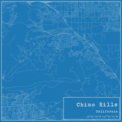Blueprint US city map of Chino Hills, California.