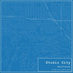 Blueprint US city map of Studio City, California.