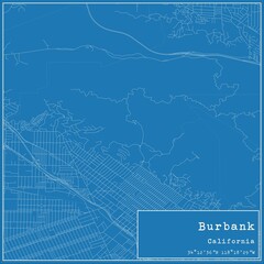 Blueprint US city map of Burbank, California.