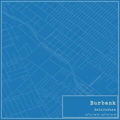 Blueprint US city map of Burbank, California.