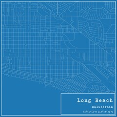 Blueprint US city map of Long Beach, California.