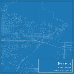 Blueprint US city map of Duarte, California.