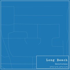 Blueprint US city map of Long Beach, California.
