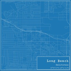 Blueprint US city map of Long Beach, California.