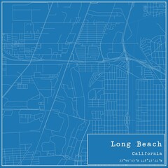 Blueprint US city map of Long Beach, California. - obrazy, fototapety, plakaty