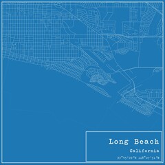 Blueprint US city map of Long Beach, California.