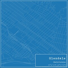 Blueprint US city map of Glendale, California.