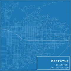 Blueprint US city map of Monrovia, California.