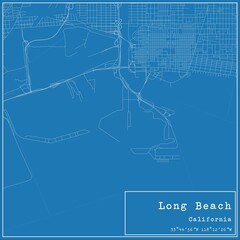 Blueprint US city map of Long Beach, California.