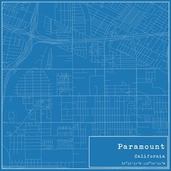 Fototapeta premium Blueprint US city map of Paramount, California.
