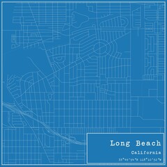 Blueprint US city map of Long Beach, California.