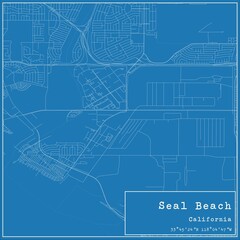 Blueprint US city map of Seal Beach, California. - obrazy, fototapety, plakaty