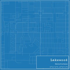 Blueprint US city map of Lakewood, California. - obrazy, fototapety, plakaty