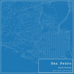 Blueprint US city map of San Pedro, California.