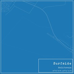 Blueprint US city map of Surfside, California.