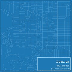 Blueprint US city map of Lomita, California.