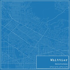 Blueprint US city map of Whittier, California.