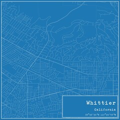 Blueprint US city map of Whittier, California.