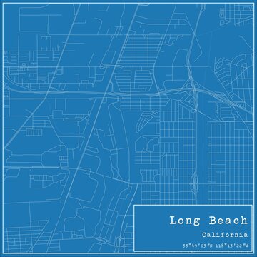Blueprint US city map of Long Beach, California.