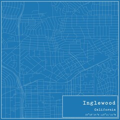 Blueprint US city map of Inglewood, California.