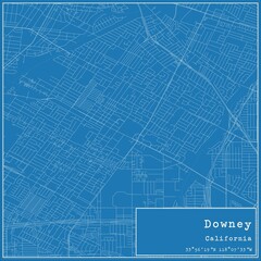 Blueprint US city map of Downey, California.