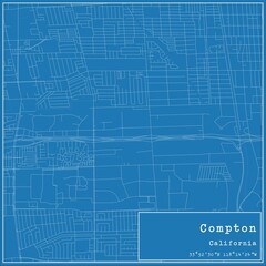 Blueprint US city map of Compton, California.