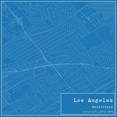 Blueprint US city map of Los Angeles, California.