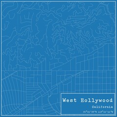 Blueprint US city map of West Hollywood, California.
