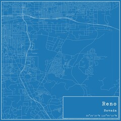 Blueprint US city map of Reno, Nevada.