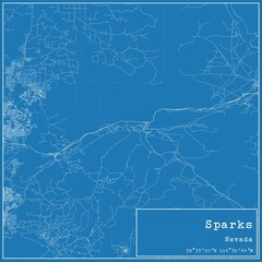 Blueprint US city map of Sparks, Nevada.