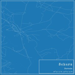 Blueprint US city map of Schurz, Nevada.