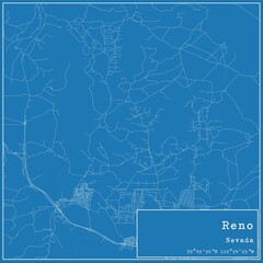 Blueprint US city map of Reno, Nevada.