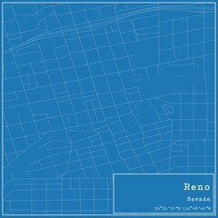 Blueprint US city map of Reno, Nevada.