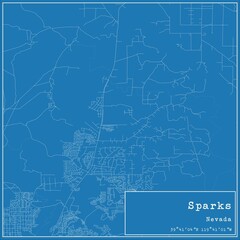 Blueprint US city map of Sparks, Nevada.