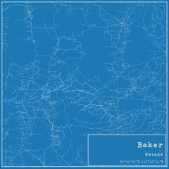 Blueprint US city map of Baker, Nevada.