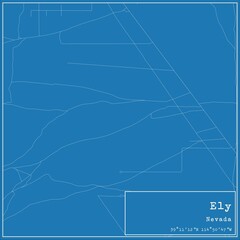 Blueprint US city map of Ely, Nevada.
