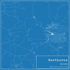 Blueprint US city map of Hawthorne, Nevada.