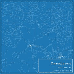Blueprint US city map of Carrizozo, New Mexico.