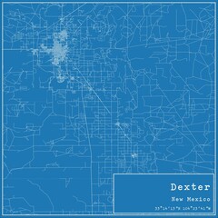 Blueprint US city map of Dexter, New Mexico.