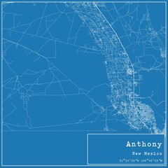 Blueprint US city map of Anthony, New Mexico.